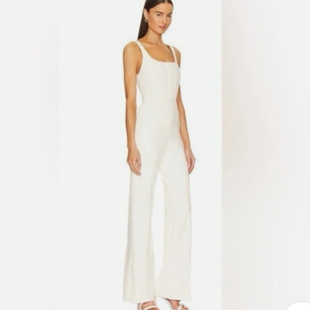 Alice + Olivia Chels Faux Leather Jumpsuit in Ecru - Picture 2 of 2